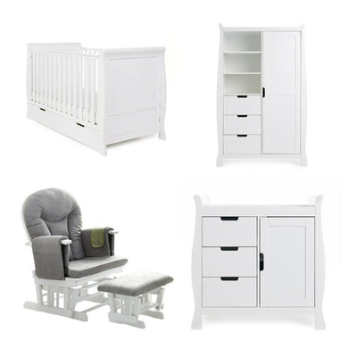 Bambinista-OBABY-Home-OBABY Stamford Classic Sleigh 3 Piece Room Set & Glider Chair - White