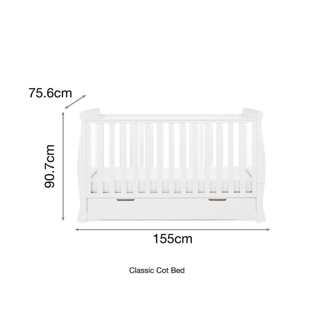 Bambinista-OBABY-Home-OBABY Stamford Classic Sleigh Cot Bed - White