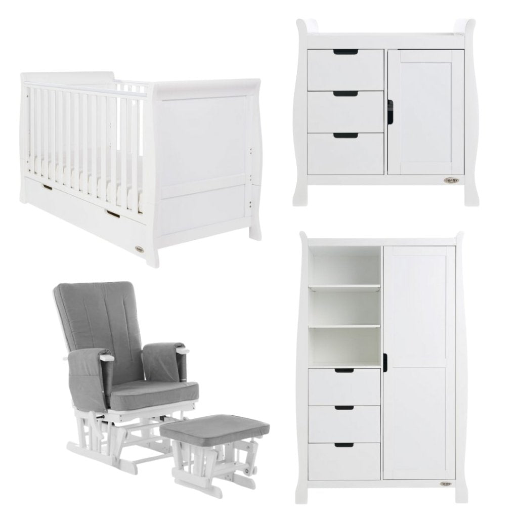 Bambinista-OBABY-Home-OBABY Stamford Luxe 3 Piece Room Set & Deluxe Glider Chair - White