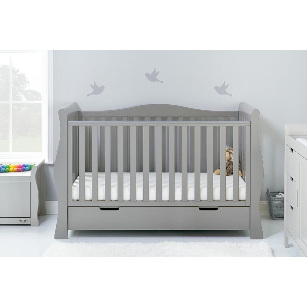 Bambinista-OBABY-Home-OBABY Stamford Luxe Cot Bed & Moisture Management Mattress - Warm Grey