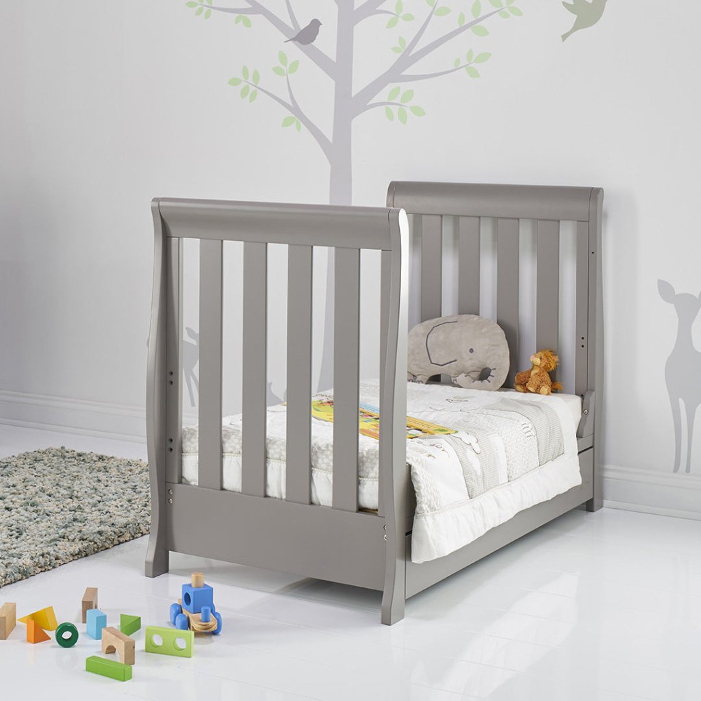 Bambinista-OBABY-Home-OBABY Stamford Mini Cot Bed & Moisture Management Mattress - Taupe Grey