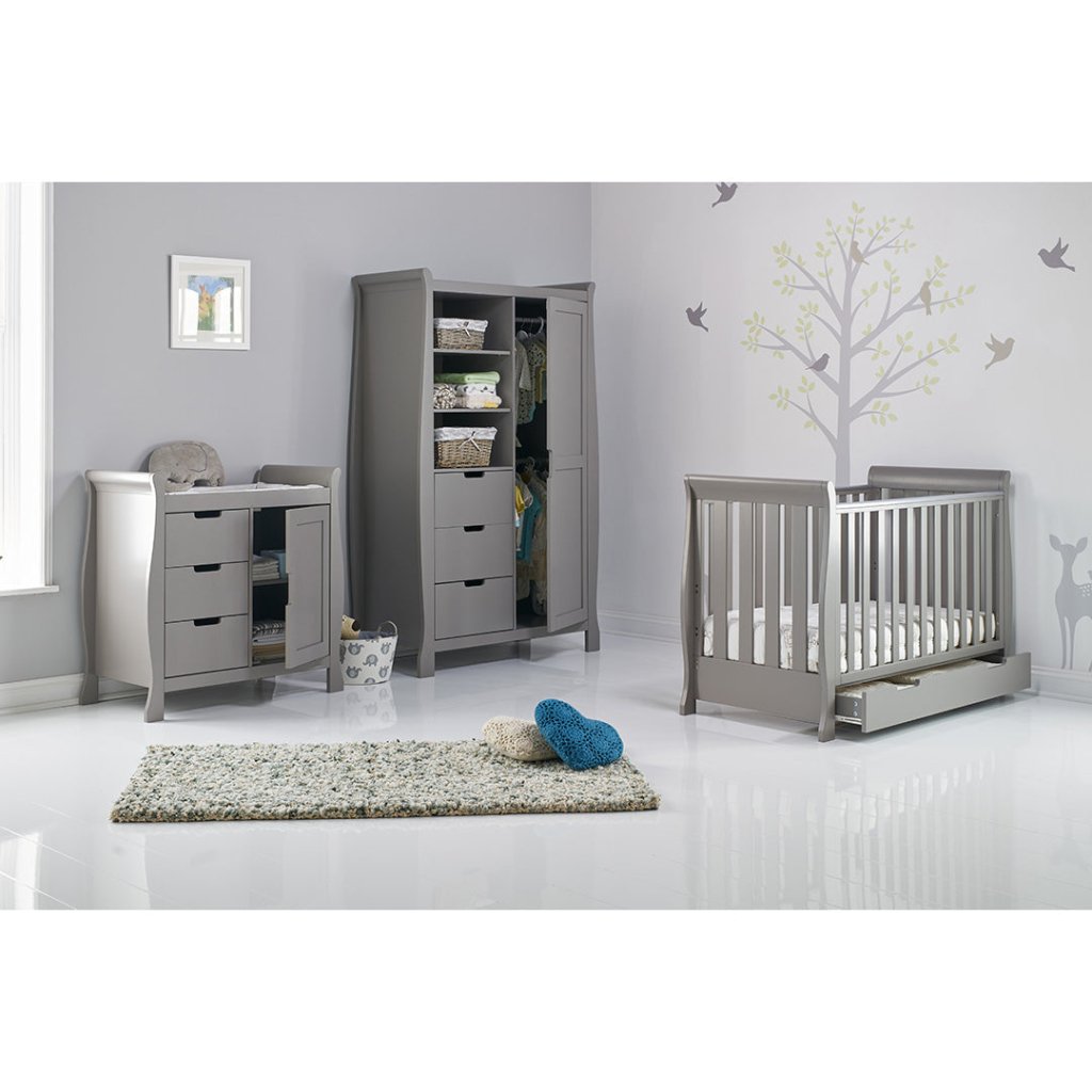 Bambinista-OBABY-Home-OBABY Stamford Mini Sleigh 3 Piece Room Set - Warm Grey