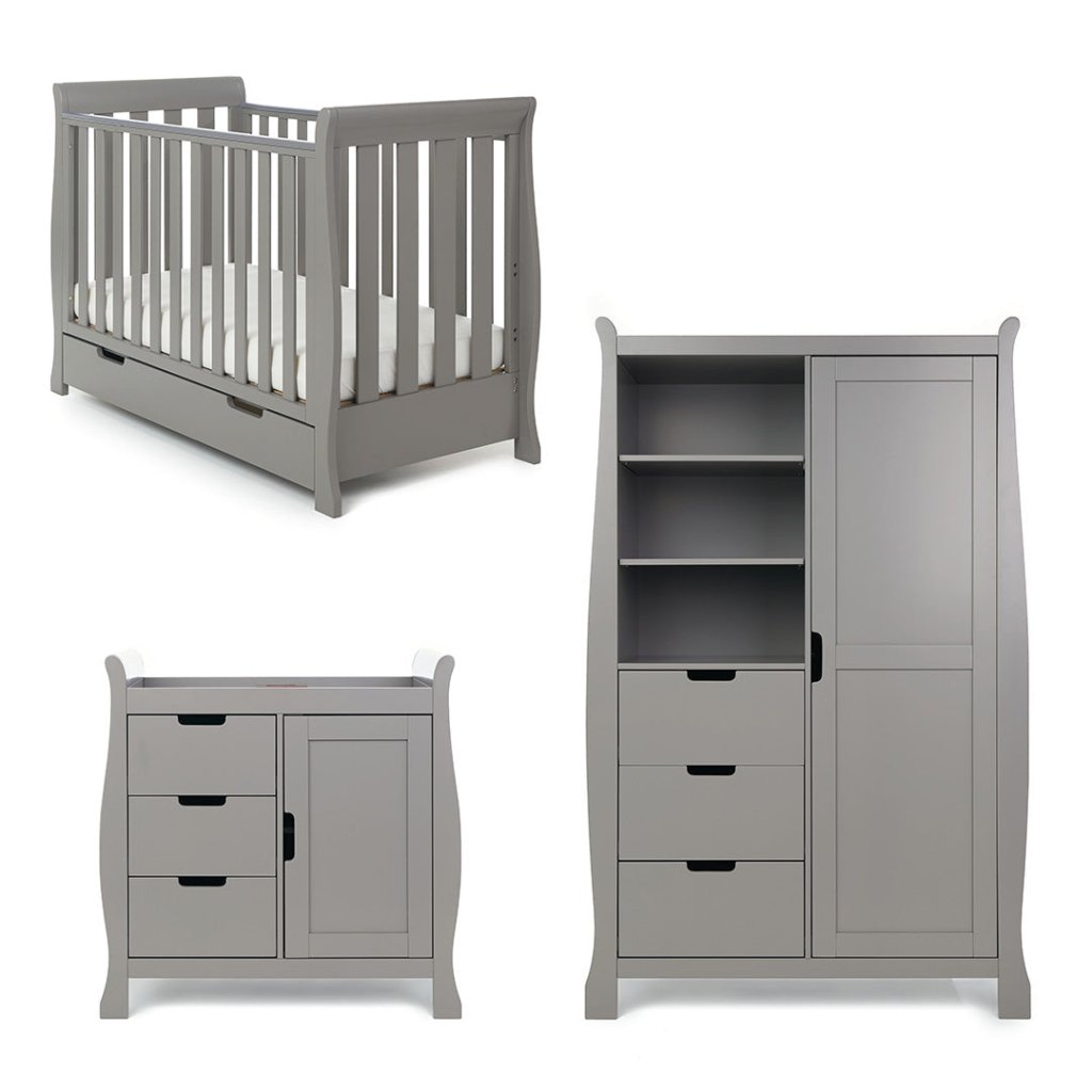 Bambinista-OBABY-Home-OBABY Stamford Mini Sleigh 3 Piece Room Set - Warm Grey