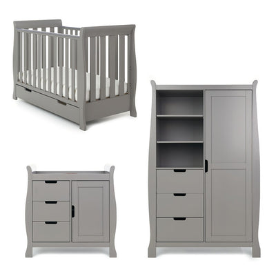 Bambinista-OBABY-Home-OBABY Stamford Mini Sleigh 3 Piece Room Set - Warm Grey