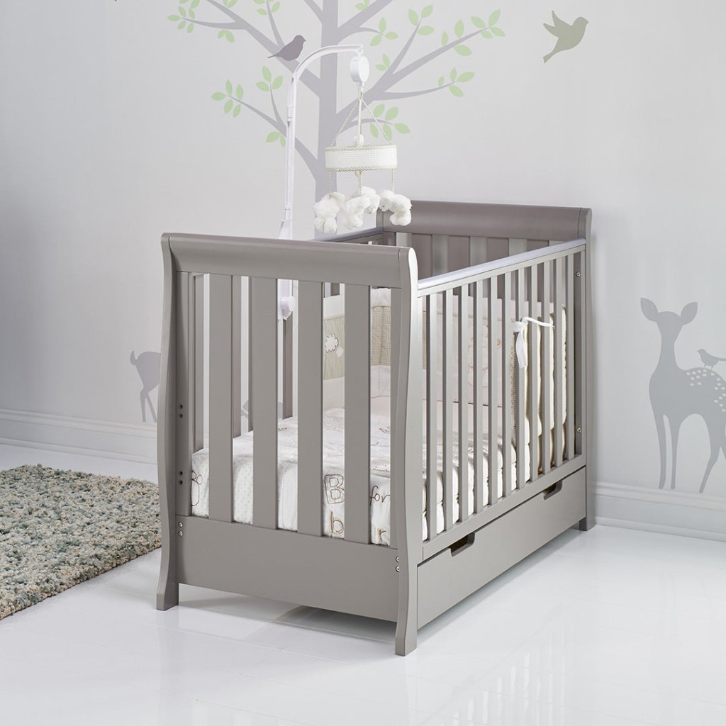 Bambinista-OBABY-Home-OBABY Stamford Mini Sleigh Cot Bed - Taupe Grey