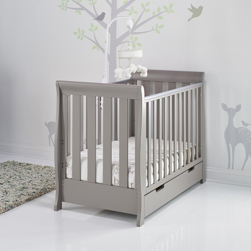 Bambinista-OBABY-Home-OBABY Stamford Mini Sleigh Cot Bed - Warm Grey