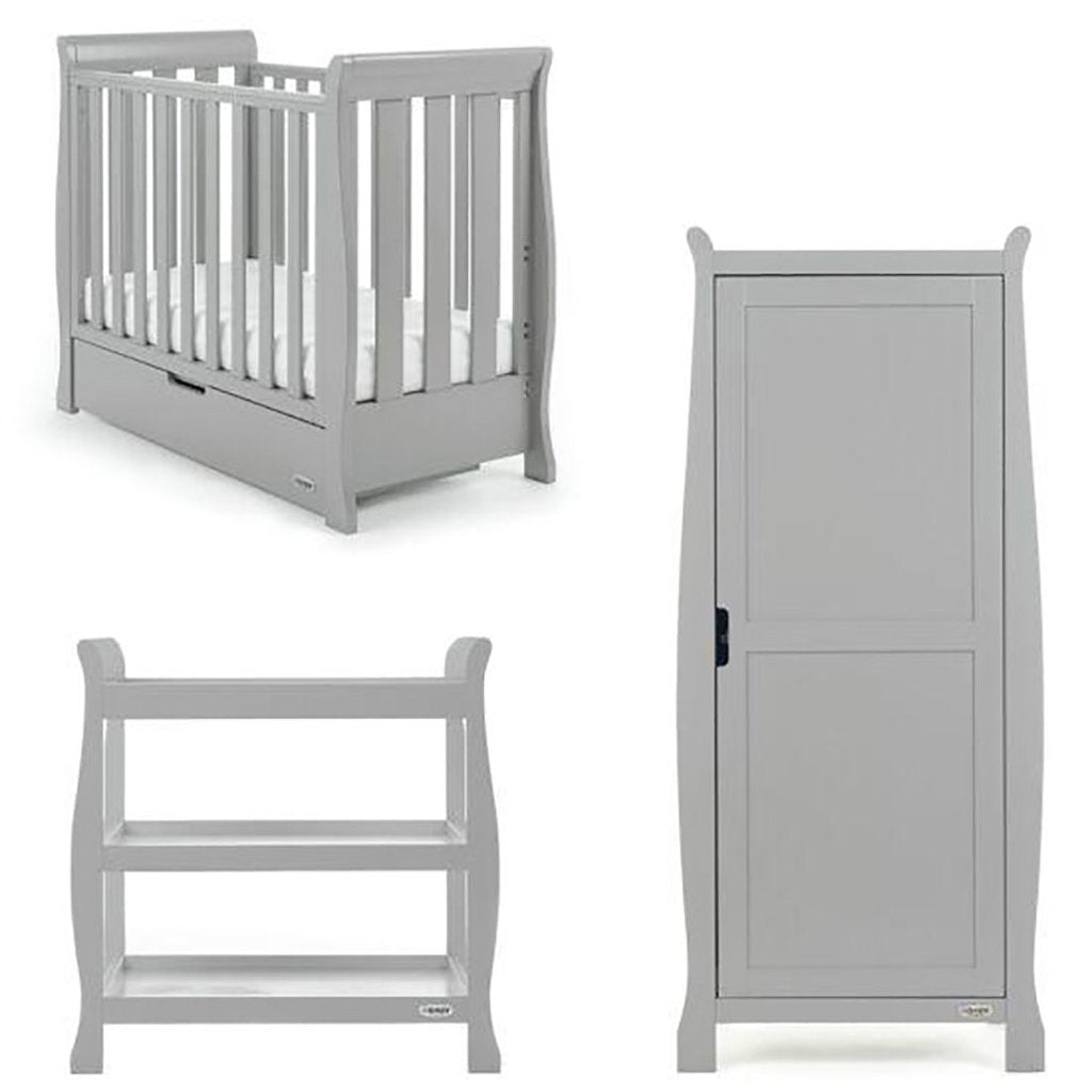 Bambinista-OBABY-Home-OBABY Stamford Space Saver Sleigh 3 Piece Room Set - Warm Grey