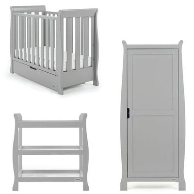Bambinista-OBABY-Home-OBABY Stamford Space Saver Sleigh 3 Piece Room Set - Warm Grey