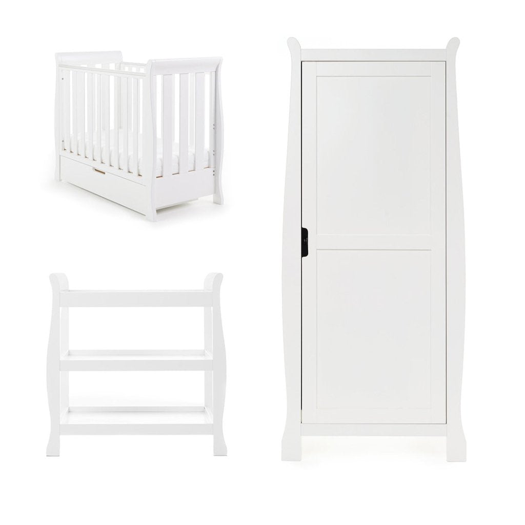 Bambinista-OBABY-Home-OBABY Stamford Space Saver Sleigh 3 Piece Room Set - White