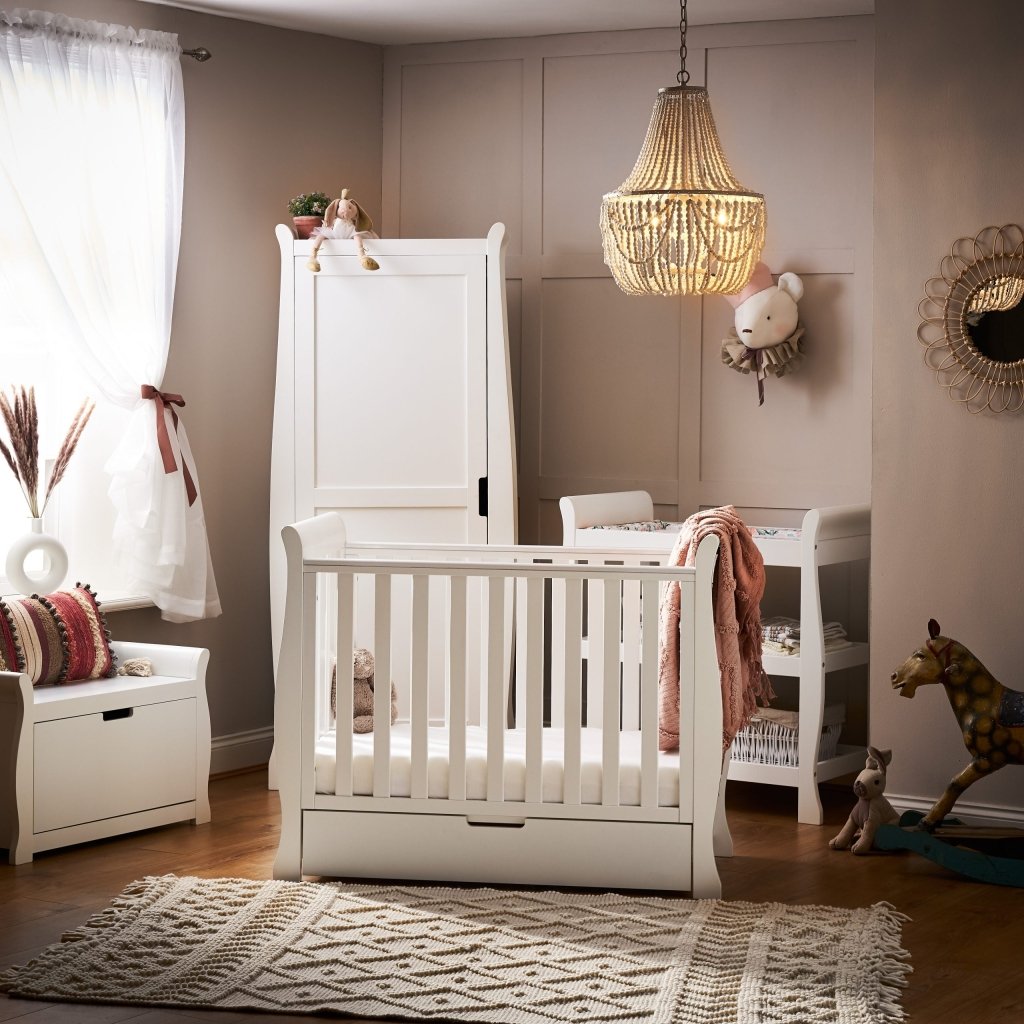 Bambinista-OBABY-Home-OBABY Stamford Space Saver Sleigh 3 Piece Room Set - White