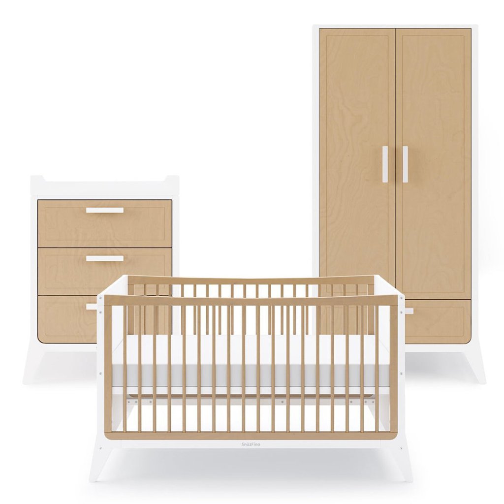 Bambinista-SNUZ-Furniture-SNUZFINO 3pc Nursery Furniture Set + Toddler Set - White Natural