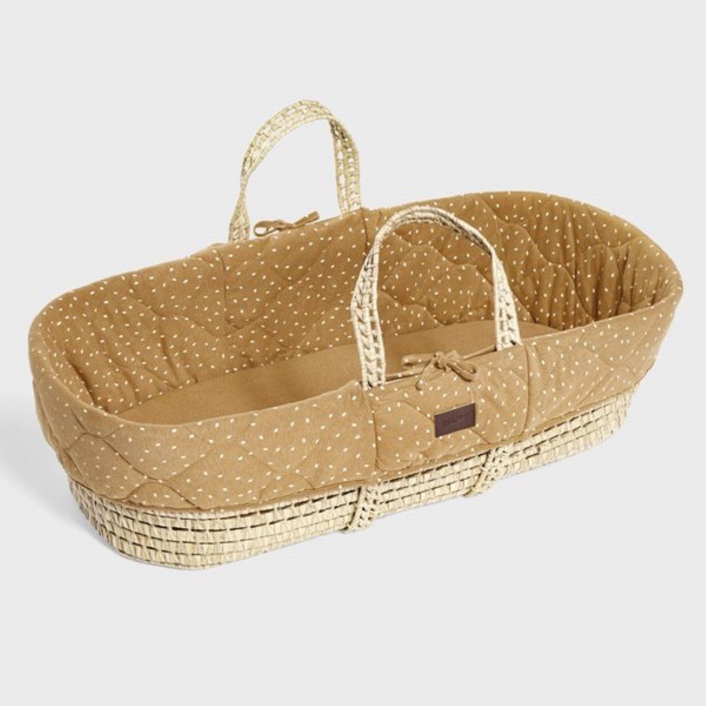 Bambinista-THE LITTLE GREEN SHEEP-Furniture-Natural Quilted Moses Basket & Mattress - Honey Rice