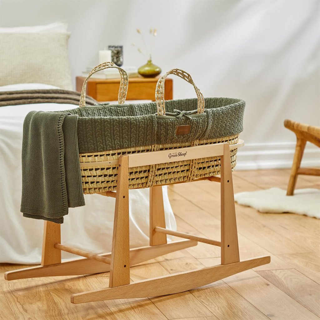 Bambinista-THE LITTLE GREEN SHEEP-Bedding-THE LITTLE GREEN SHEEP Knitted Moses Basket and Rocking Stand Bundle - Juniper