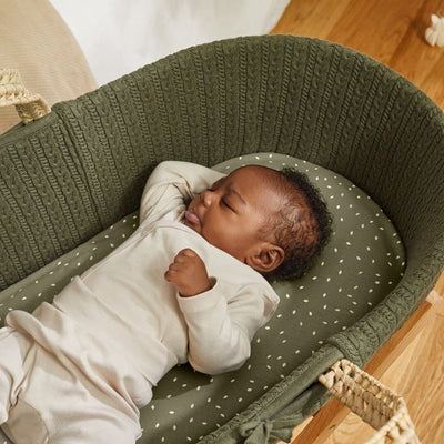 Bambinista-THE LITTLE GREEN SHEEP-Bedding-THE LITTLE GREEN SHEEP Knitted Moses Basket and Rocking Stand Bundle - Juniper