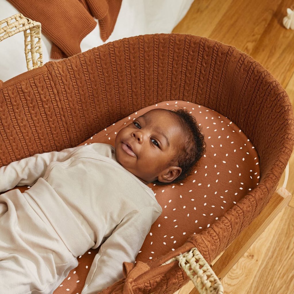 Bambinista-THE LITTLE GREEN SHEEP-Bedding-THE LITTLE GREEN SHEEP Knitted Moses Basket and Rocking Stand Bundle - Terracotta