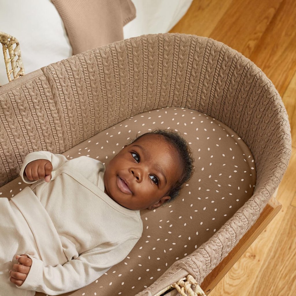 Bambinista-THE LITTLE GREEN SHEEP-Bedding-THE LITTLE GREEN SHEEP Knitted Moses Basket and Rocking Stand Bundle - Truffle
