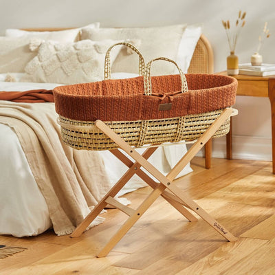 Bambinista-THE LITTLE GREEN SHEEP-Bedding-THE LITTLE GREEN SHEEP Knitted Moses Basket and Static Stand Bundle - Terracotta