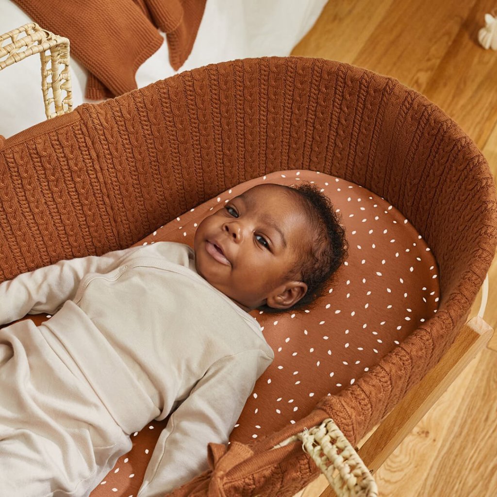 Bambinista-THE LITTLE GREEN SHEEP-Bedding-THE LITTLE GREEN SHEEP Knitted Moses Basket and Static Stand Bundle - Terracotta