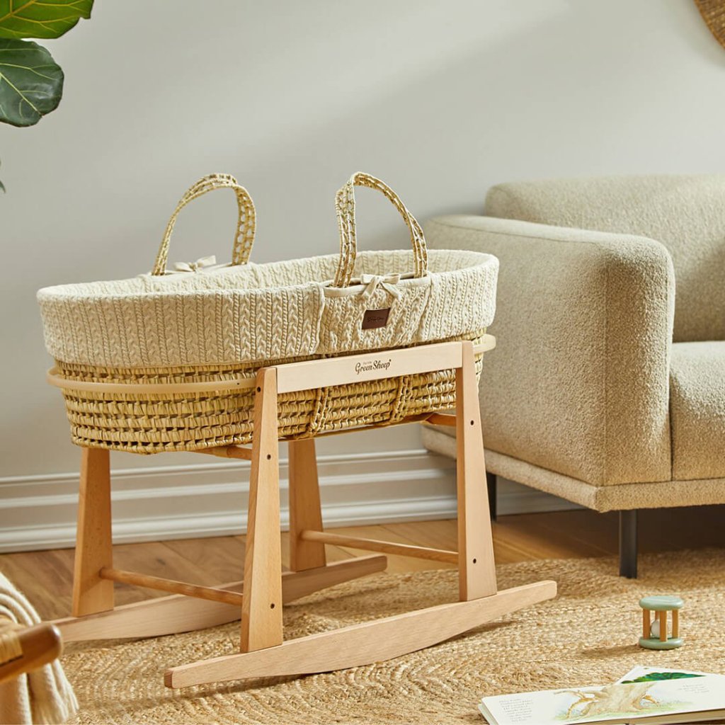 Bambinista-THE LITTLE GREEN SHEEP-Furniture-THE LITTLE GREEN SHEEP Moses Basket and Rocking Stand Bundle - Linen