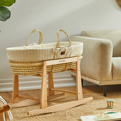 Bambinista-THE LITTLE GREEN SHEEP-Furniture-THE LITTLE GREEN SHEEP Moses Basket and Rocking Stand Bundle - Linen