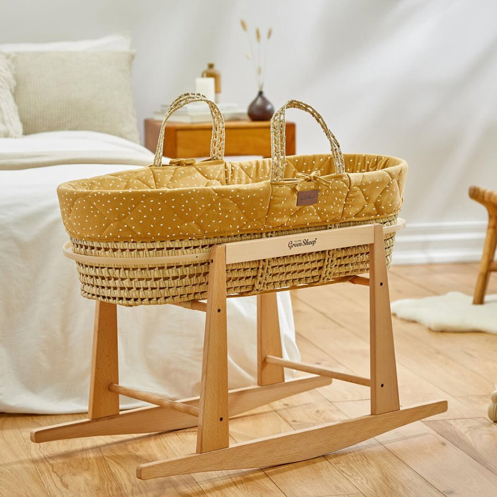 Bambinista-THE LITTLE GREEN SHEEP-Furniture-THE LITTLE GREEN SHEEP Moses Basket and Rocking Stand Bundle - Printed Honey