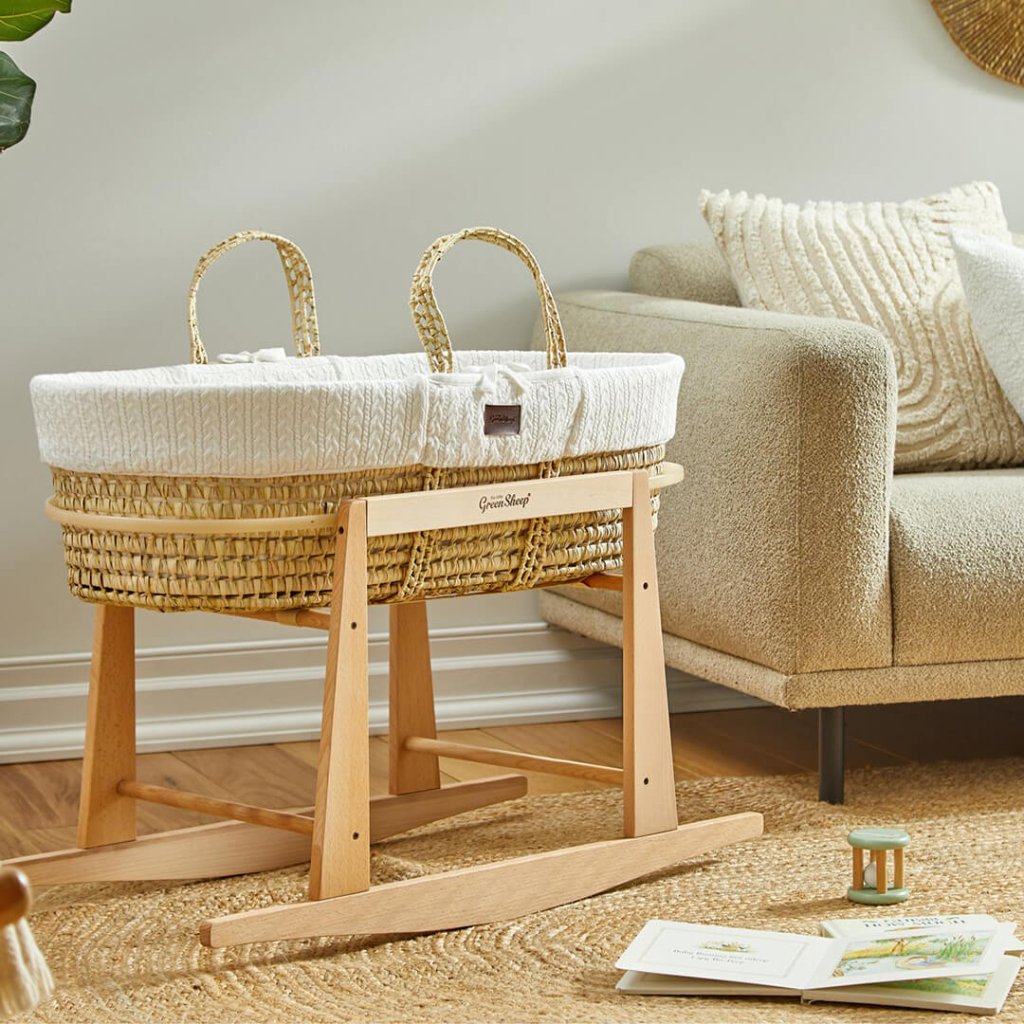 Bambinista-THE LITTLE GREEN SHEEP-Furniture-THE LITTLE GREEN SHEEP Moses Basket and Rocking Stand Bundle - White