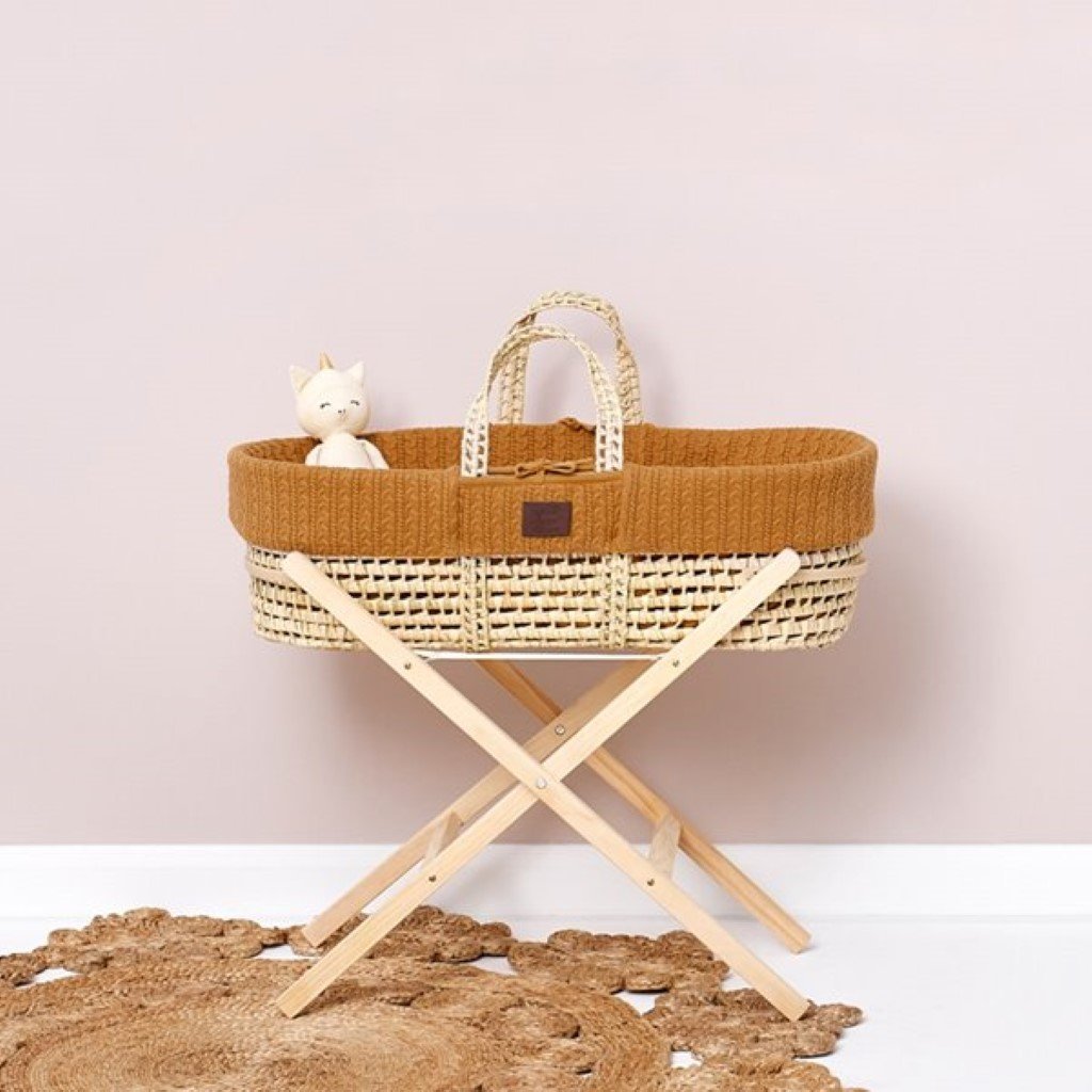 Bambinista-THE LITTLE GREEN SHEEP-Furniture-The Little Green Sheep Natural Moses Basket & Mattress and Stand - Knitted Honey