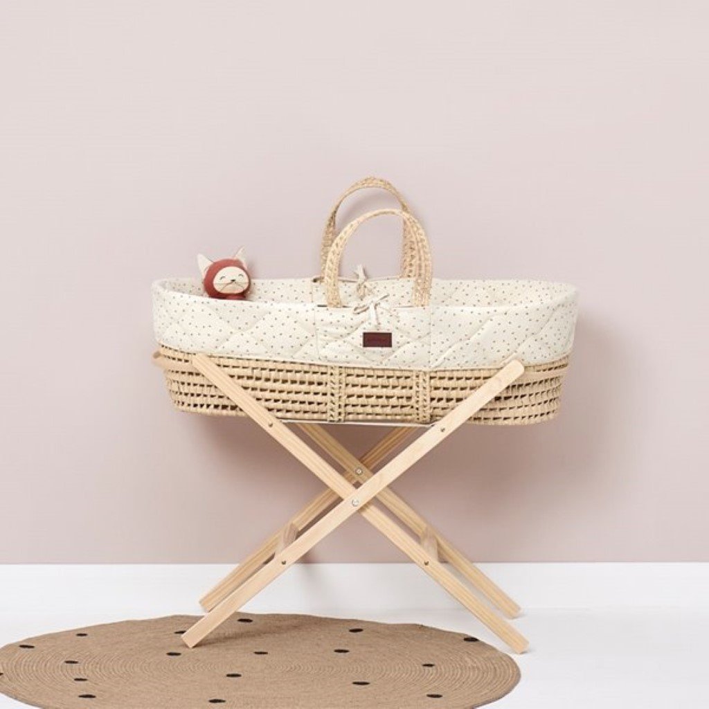 Bambinista-THE LITTLE GREEN SHEEP-Furniture-The Little Green Sheep Natural Moses Basket & Mattress and Stand - Linen Rice