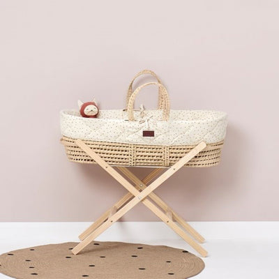 Bambinista-THE LITTLE GREEN SHEEP-Furniture-The Little Green Sheep Natural Moses Basket & Mattress and Stand - Linen Rice