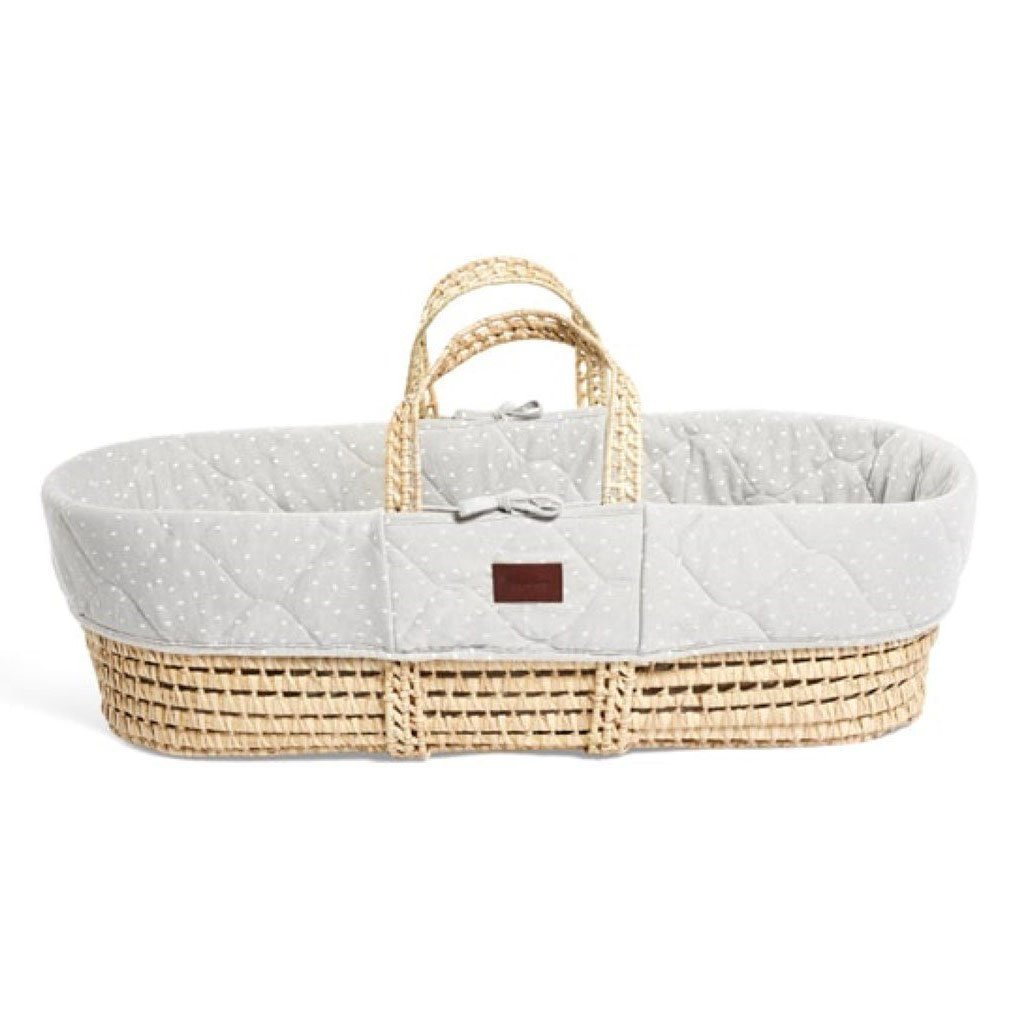 Bambinista-THE LITTLE GREEN SHEEP-Furniture-The Little Green Sheep Natural Quilted Moses Basket & Mattress - Dove Rice