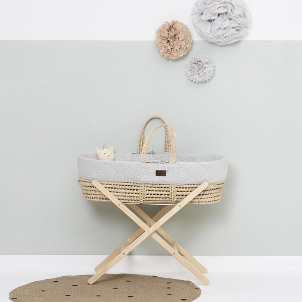 Bambinista-THE LITTLE GREEN SHEEP-Furniture-The Little Green Sheep Natural Quilted Moses Basket & Mattress - Dove Rice