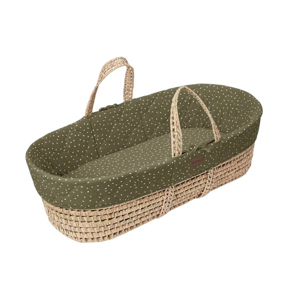 Bambinista-THE LITTLE GREEN SHEEP-Bedding-THE LITTLE GREEN SHEEP Natural Quilted Moses Basket & Mattress - Juniper Rice