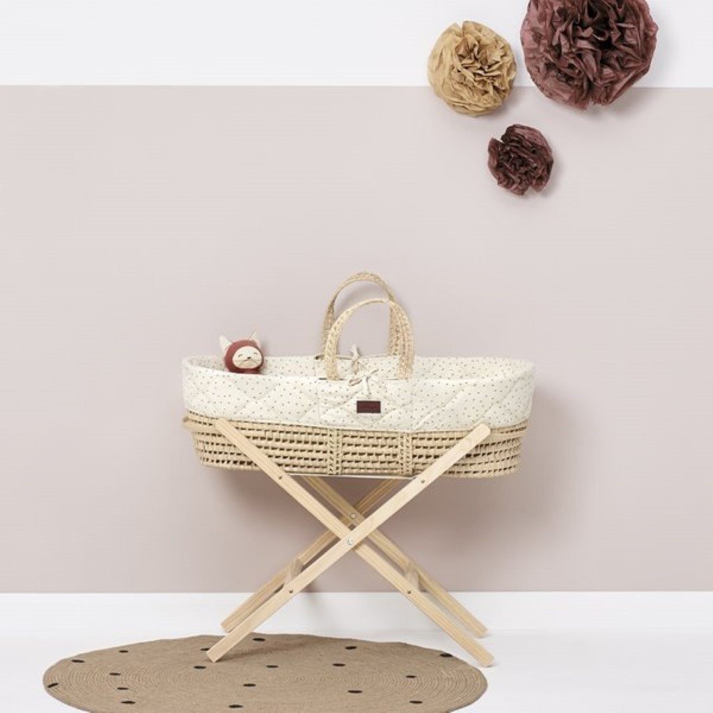 Bambinista-THE LITTLE GREEN SHEEP-Furniture-The Little Green Sheep Natural Quilted Moses Basket & Mattress - Linen Rice