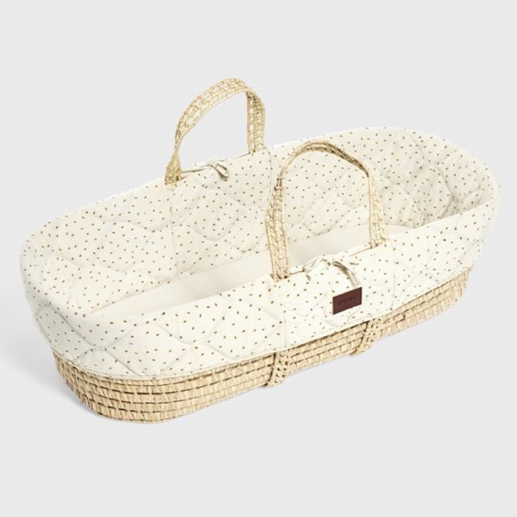 Bambinista-THE LITTLE GREEN SHEEP-Furniture-The Little Green Sheep Natural Quilted Moses Basket & Mattress - Linen Rice