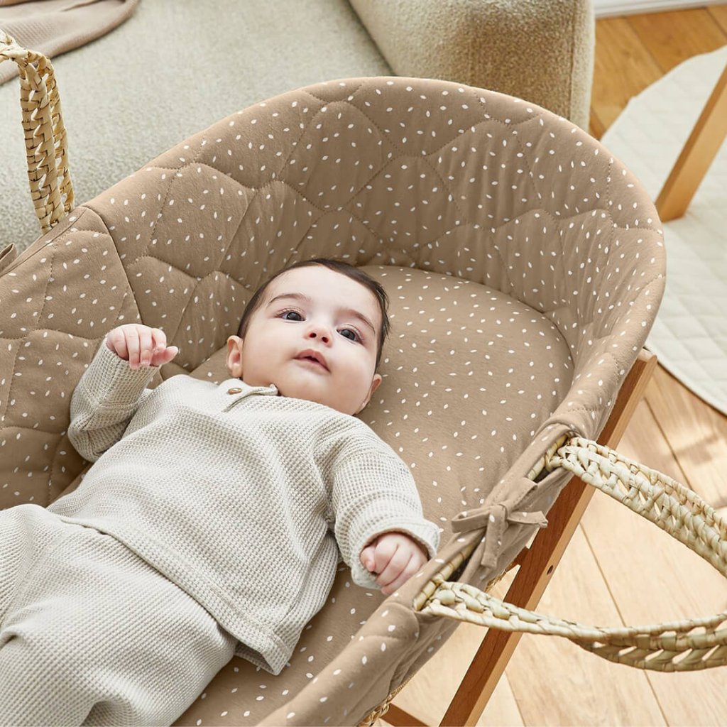 Bambinista-THE LITTLE GREEN SHEEP-Bedding-THE LITTLE GREEN SHEEP Natural Quilted Moses Basket & Mattress - Truffle Rice