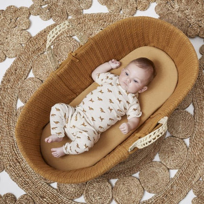 Bambinista-THE LITTLE GREEN SHEEP-Furniture-The Little Green Sheep Organic Knitted Moses Basket & Mattress - Honey