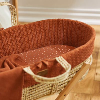 Bambinista-THE LITTLE GREEN SHEEP-Bedding-THE LITTLE GREEN SHEEP Organic Knitted Moses Basket & Mattress - Terracotta