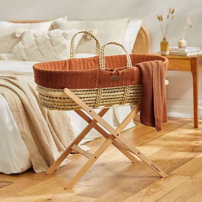 Bambinista-THE LITTLE GREEN SHEEP-Bedding-THE LITTLE GREEN SHEEP Organic Knitted Moses Basket & Mattress - Terracotta