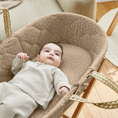 Bambinista-THE LITTLE GREEN SHEEP-Bedding-THE LITTLE GREEN SHEEP Quilted Moses Basket and Static Stand Bundle - Truffle Rice