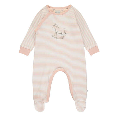 Bambinista-THE LITTLE TAILOR-Rompers-Super Soft Jersey Stripe Chest Print Sleepsuit - Pink