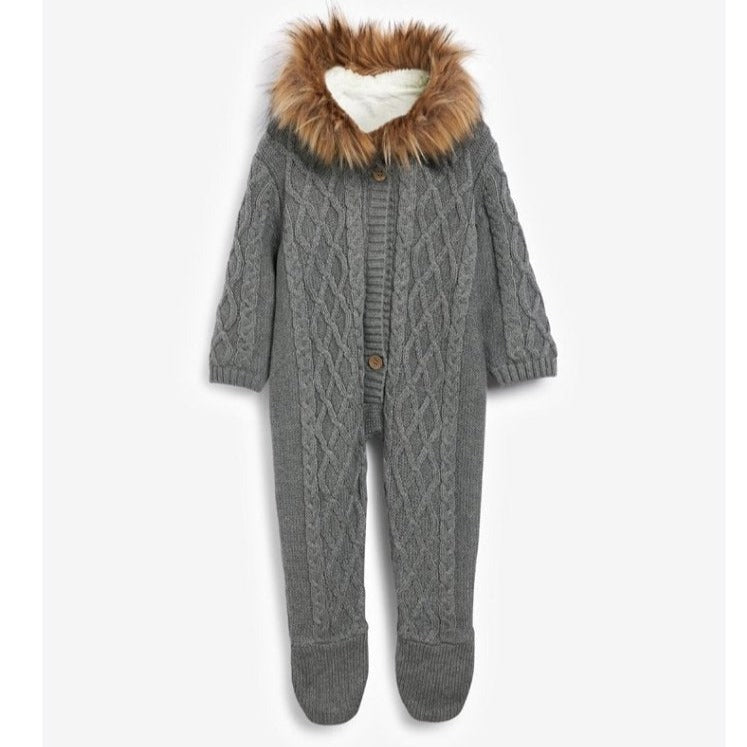 Bambinista-THE LITTLE TAILOR-Bottoms-The Little Tailor Charcoal Baby Knitted Faux Fur Trim All In One
