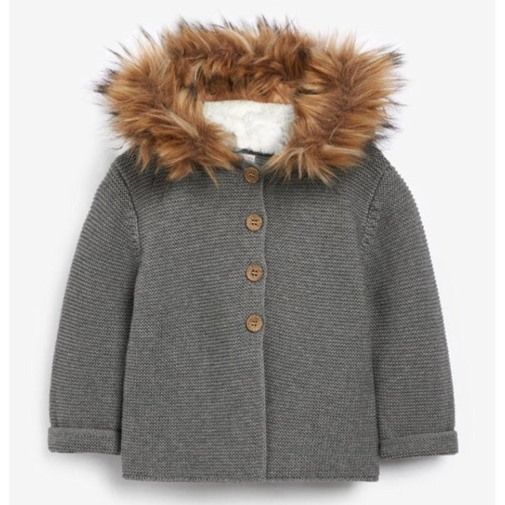 Bambinista-THE LITTLE TAILOR-Bottoms-The Little Tailor Charcoal Faux Fur Trimmed Hooded Jacket