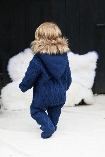 Bambinista-THE LITTLE TAILOR-Bottoms-The Little Tailor Navy Baby Knitted Faux Fur Trim All In One