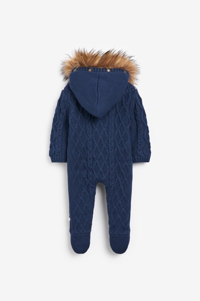 Bambinista-THE LITTLE TAILOR-Bottoms-The Little Tailor Navy Baby Knitted Faux Fur Trim All In One