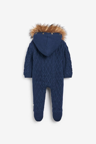 Bambinista-THE LITTLE TAILOR-Bottoms-The Little Tailor Navy Baby Knitted Faux Fur Trim All In One