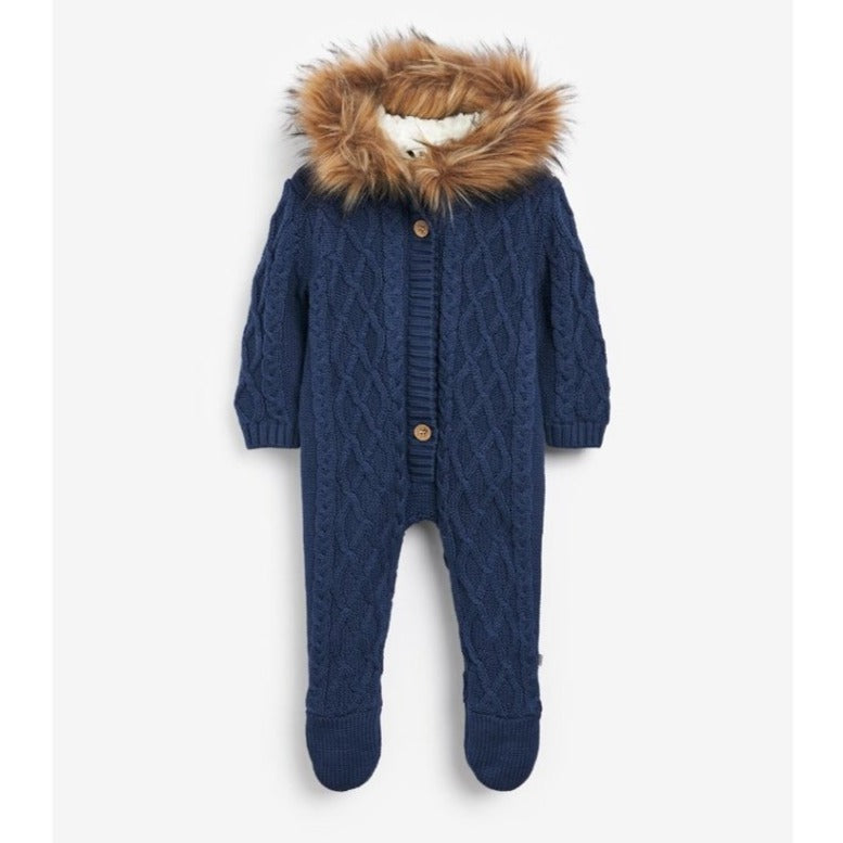 Bambinista-THE LITTLE TAILOR-Bottoms-The Little Tailor Navy Baby Knitted Faux Fur Trim All In One