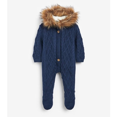 Bambinista-THE LITTLE TAILOR-Bottoms-The Little Tailor Navy Baby Knitted Faux Fur Trim All In One