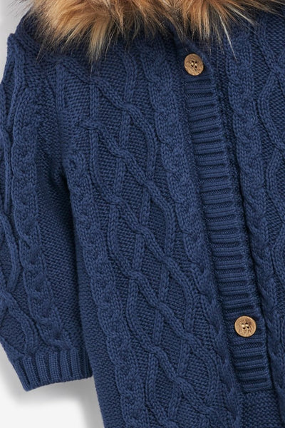 Bambinista-THE LITTLE TAILOR-Bottoms-The Little Tailor Navy Baby Knitted Faux Fur Trim All In One
