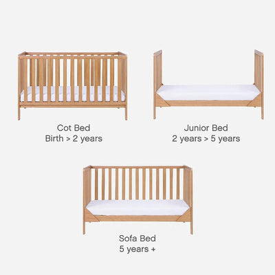 Bambinista-TUTTI BAMBINI-Travel-TUTTI BAMBINI Malmo Cot Bed, Cot Top Changer and Mattress Bundle - Oak