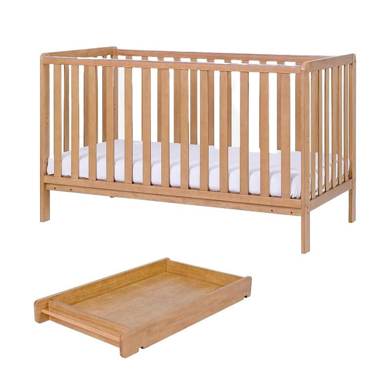 Bambinista-TUTTI BAMBINI-Travel-TUTTI BAMBINI Malmo Cot Bed, Cot Top Changer and Mattress Bundle - Oak
